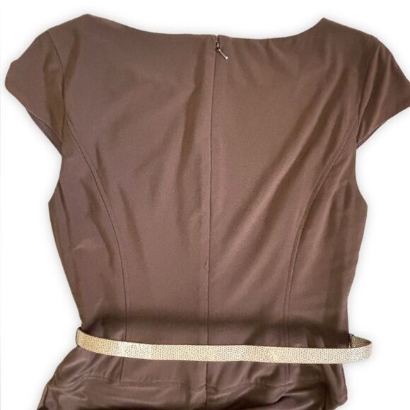 Anne Klein Brown Fit & Flare Dress with Belt | Cap Sleeve | Size 8 - Picture 5 of 13